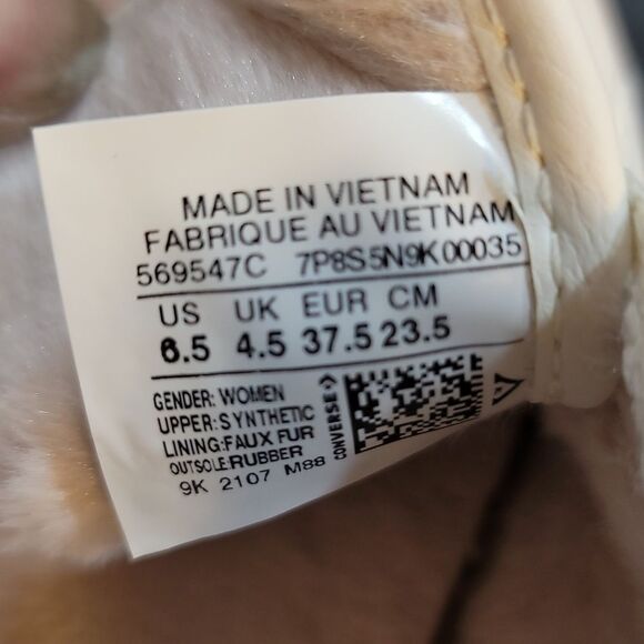 CONVERSE ALL STAR IVORY SLIP On SHOES PINK FUR INTERIOR - Picture 15 of 16